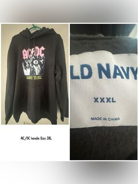 Old Navy Black AC/DC 'Highway to Hell' Graphic Hoodie with Pink Logo